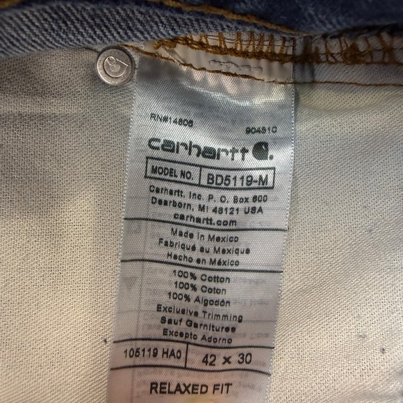 Carhartt Men's Relaxed Fit Blue Denim Jeans 42x30 Built to Serve Workwear - Picture 4 of 10